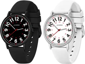 Analog Watches with Luminous Dial and Japanese Quartz Movement,Easy to alga faithful Read Time Watch with Silicone Band, 12/24 Hours 2 PCS Nurse Watch for Nurses Doctors Students Women Men,Waterproof 