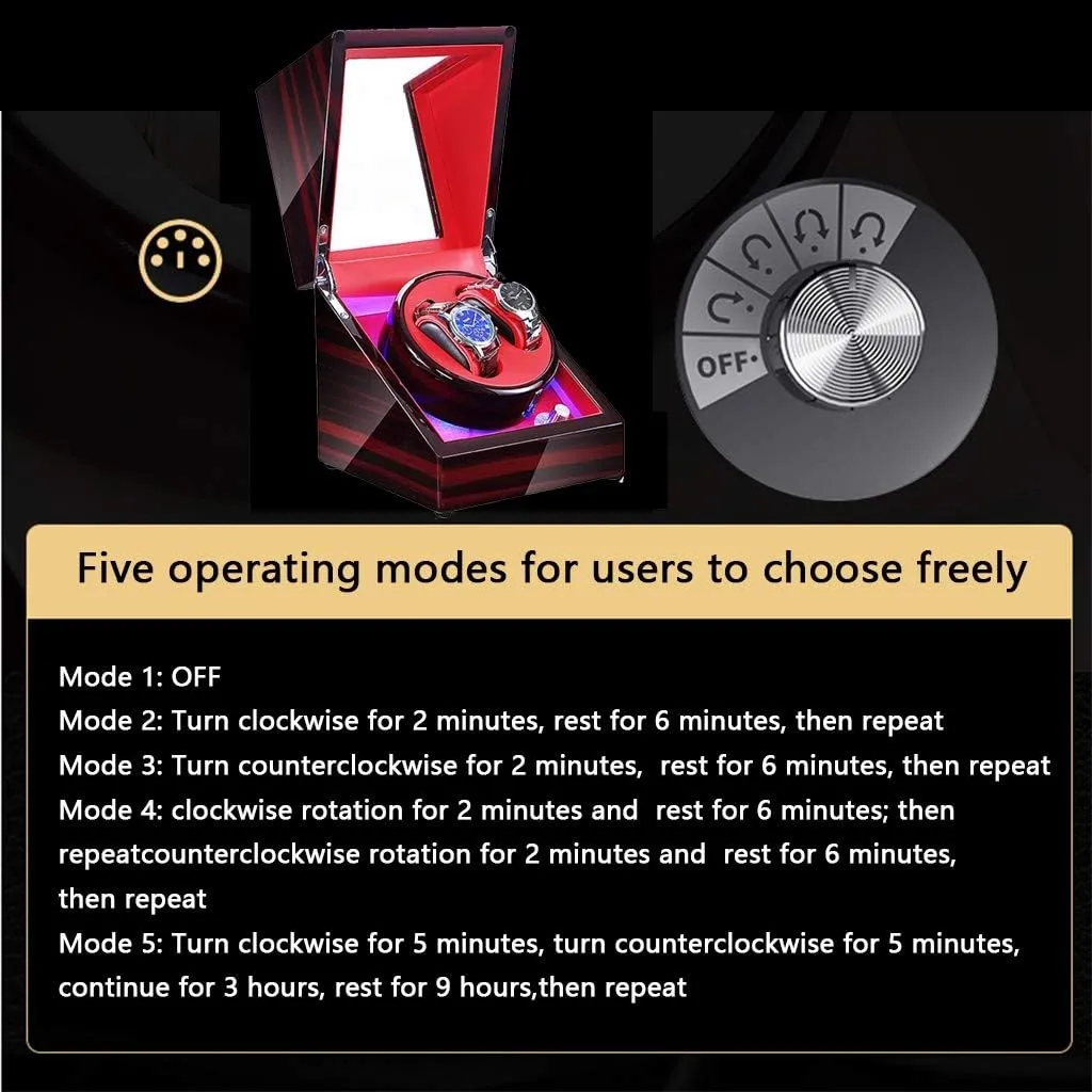 and 5 Operation Modes continuation bed (b A) Watch Winder Watch Winder for 2 Automatic Watches, with LED Light, Open Lid Automatic Stop 