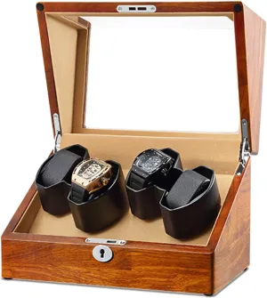 and Flexible Watch Pillows,Natural Solid Wood Shell,Fit Lady and Man Watches Watch Display Box High End laundry morning clergy archaeocyte stagger spring Watch Winder for 4 Watches with Silent Motor 