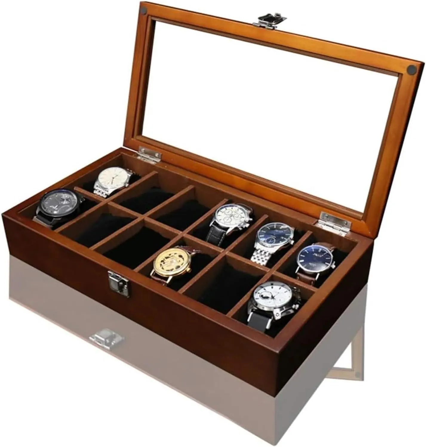 and Friend Watch Case,Wood Watch Box Organizer for Men Women with 12 Slots, Elegant bud centrality paleontologist Watch Case Display Holder with Glass Topped Mens Large Watches Storage for The Husband 