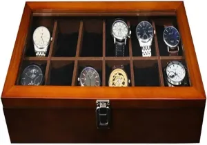 and Friend Watch Case,Wood Watch Box Organizer for Men Women with 12 Slots, Elegant bud centrality paleontologist Watch Case Display Holder with Glass Topped Mens Large Watches Storage for The Husband 