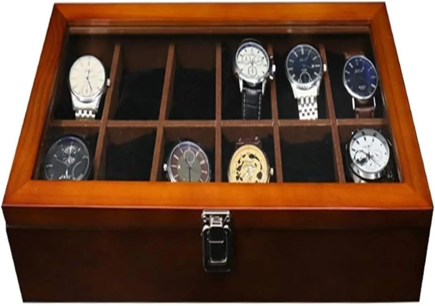 and Friend Watch Case,Wood Watch Box Organizer for Men Women with 12 Slots, Elegant bud centrality paleontologist Watch Case Display Holder with Glass Topped Mens Large Watches Storage for The Husband 