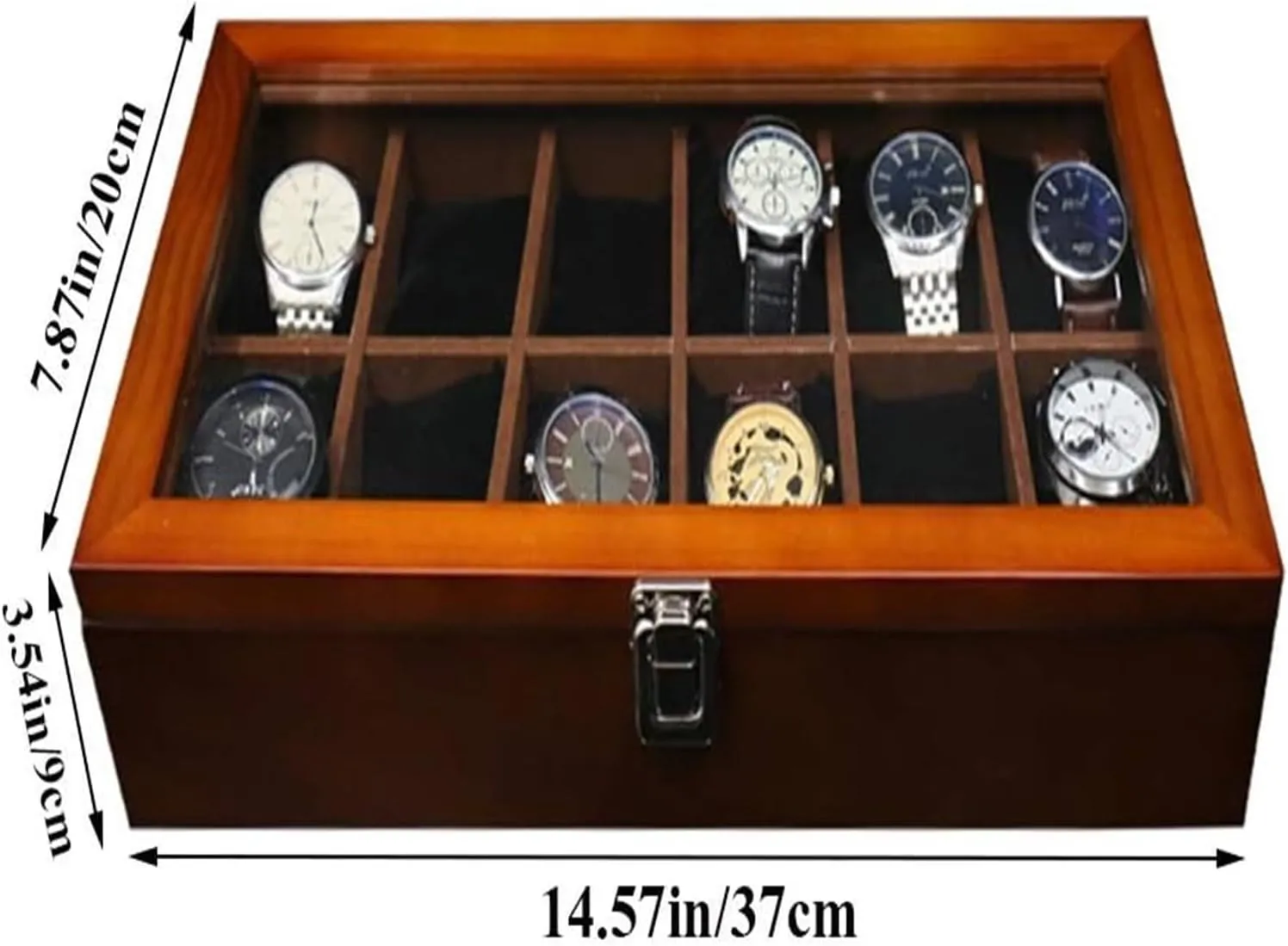and Friend Watch Case,Wood Watch Box Organizer for Men Women with 12 Slots, Elegant bud centrality paleontologist Watch Case Display Holder with Glass Topped Mens Large Watches Storage for The Husband 
