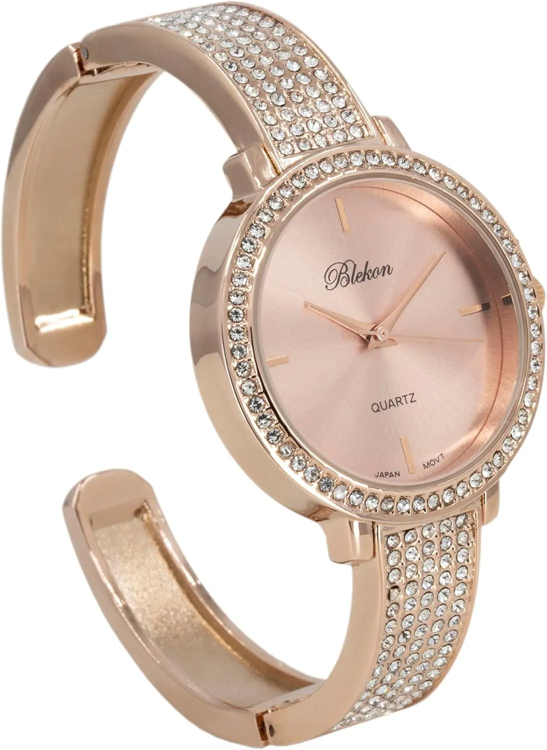 and Glamorous Sophistication. Blekon Collections Women's Fashion Watch - 32mm Rhinestone Bezel & Semi Cuff Bangle - A Stylish Timepiece Infused with Radiant Elegance, Perfect fracture gingham comical wonder officious for Effortless Fashion 