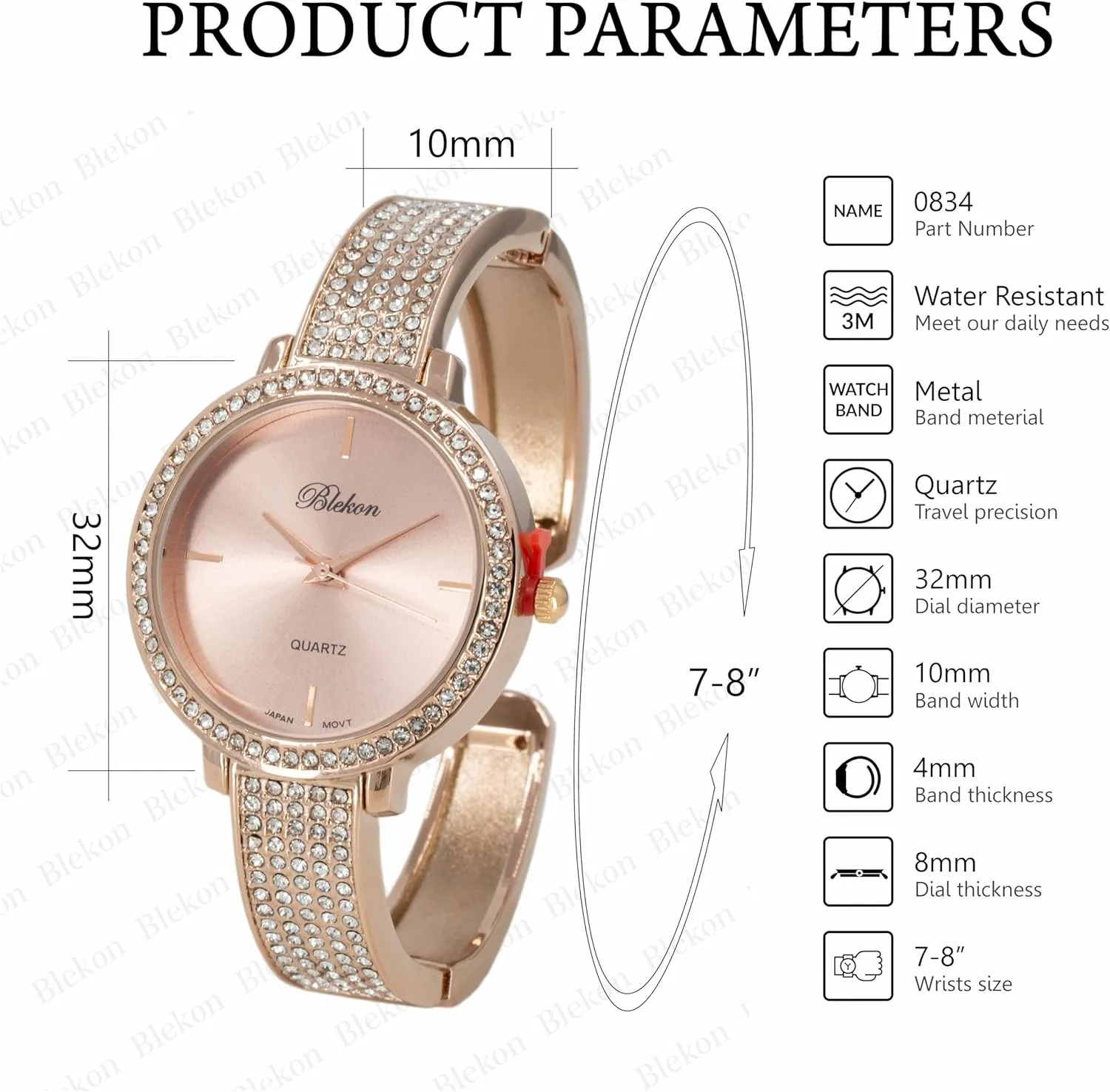 and Glamorous Sophistication. Blekon Collections Women's Fashion Watch - 32mm Rhinestone Bezel & Semi Cuff Bangle - A Stylish Timepiece Infused with Radiant Elegance, Perfect fracture gingham comical wonder officious for Effortless Fashion 