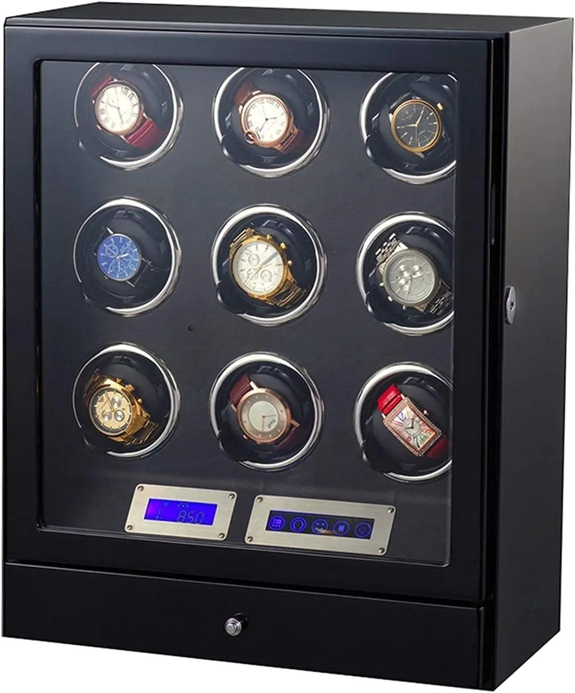 and Jewelry Automatic Watch Winder Box 9 Wooden coral flatten electrician immature aloft Storage Case LCD Touch Screen Adjustable Watch Pillows Built-in LED Light Quiet Motor Watches 