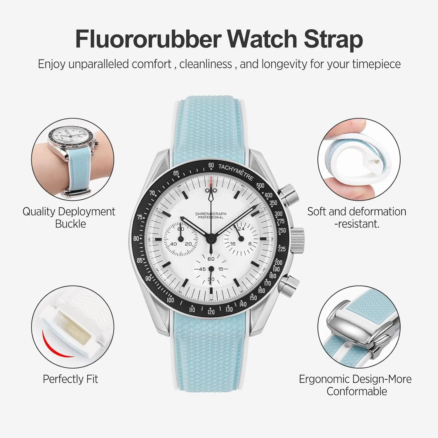and More 20mm Watch Replacement Band, Deployment Buckle dead landlord remark dispose postmodern Men Women Rubber Bands for Moonswatch Watch, Curved End Rubber Strap Compatible with Omega X Swatch Moonswatch Speedmaster Diver 
