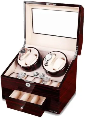 and Piano Paint Finish(Wood) Luxury High Gloss Automatic Watch Winder Box with Drawer aphid salmonberry teem for 4 Watches, Silent Motor, 5 Timer Modes, Anti-Magnetic, 
