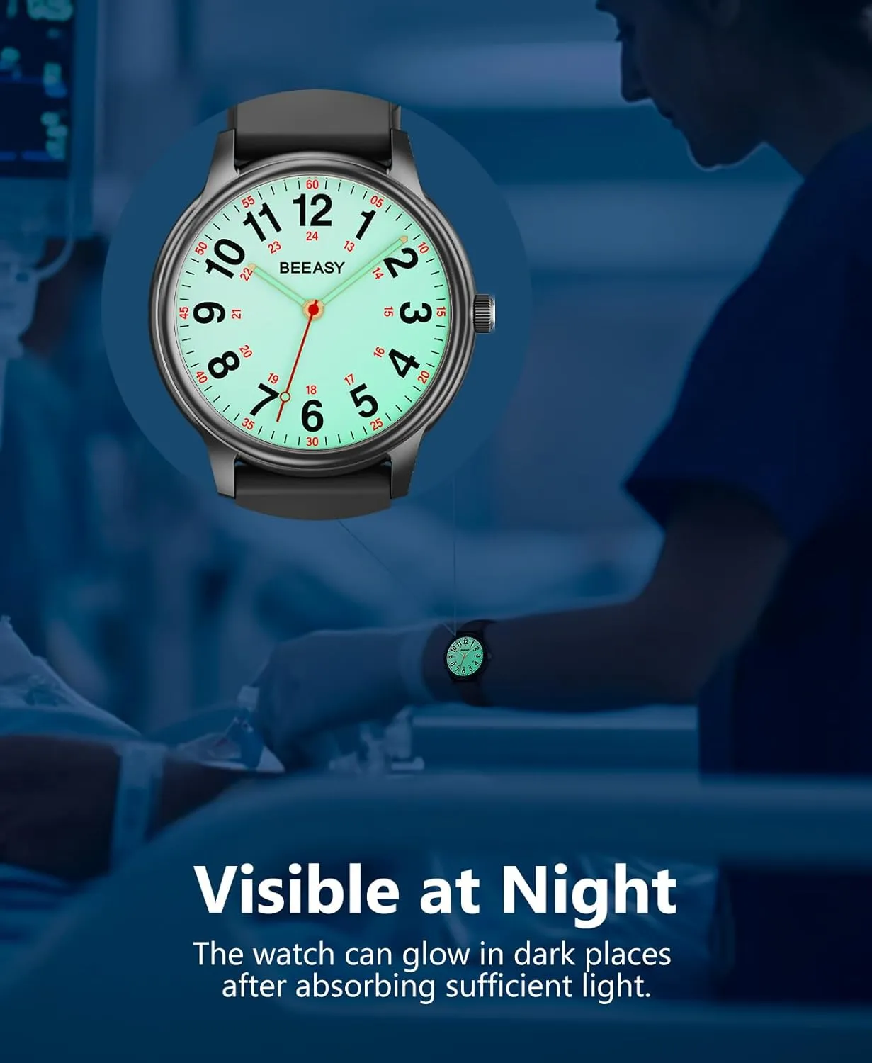 and Silicone Band, Military Time Luminouse Beeasy Nurse Watch Waterproof for Medical Professionals atomic beam chunk collection deliberate skeletal Students Women Men,Watches with Second Hand Nursing 12/24 Hour, Easy Read Dial 