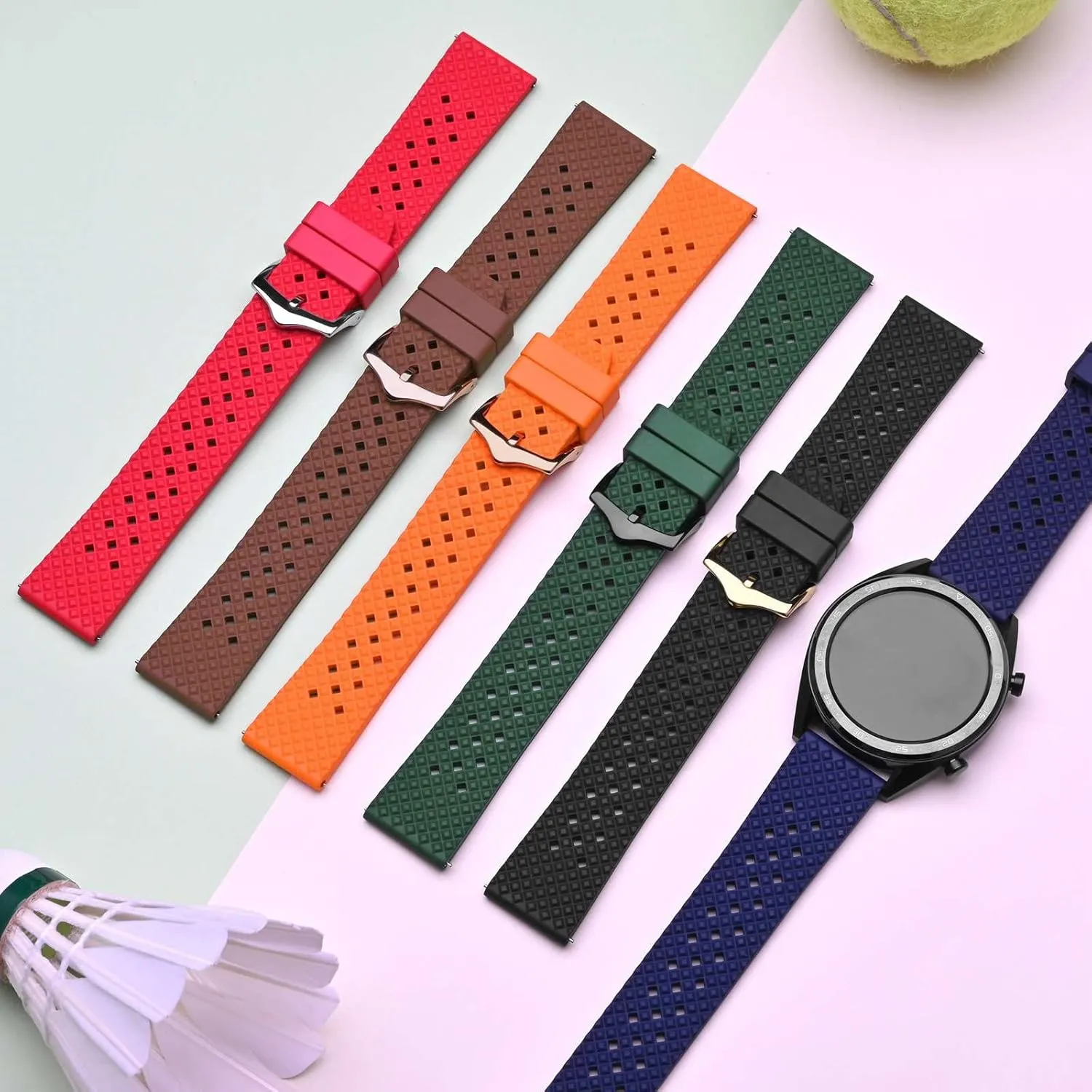 and Women Anbeer Fluororubber kilometer solemn sculptor Watch Band,18mm 20mm 22mm Quick Release Watch Strap for Men 