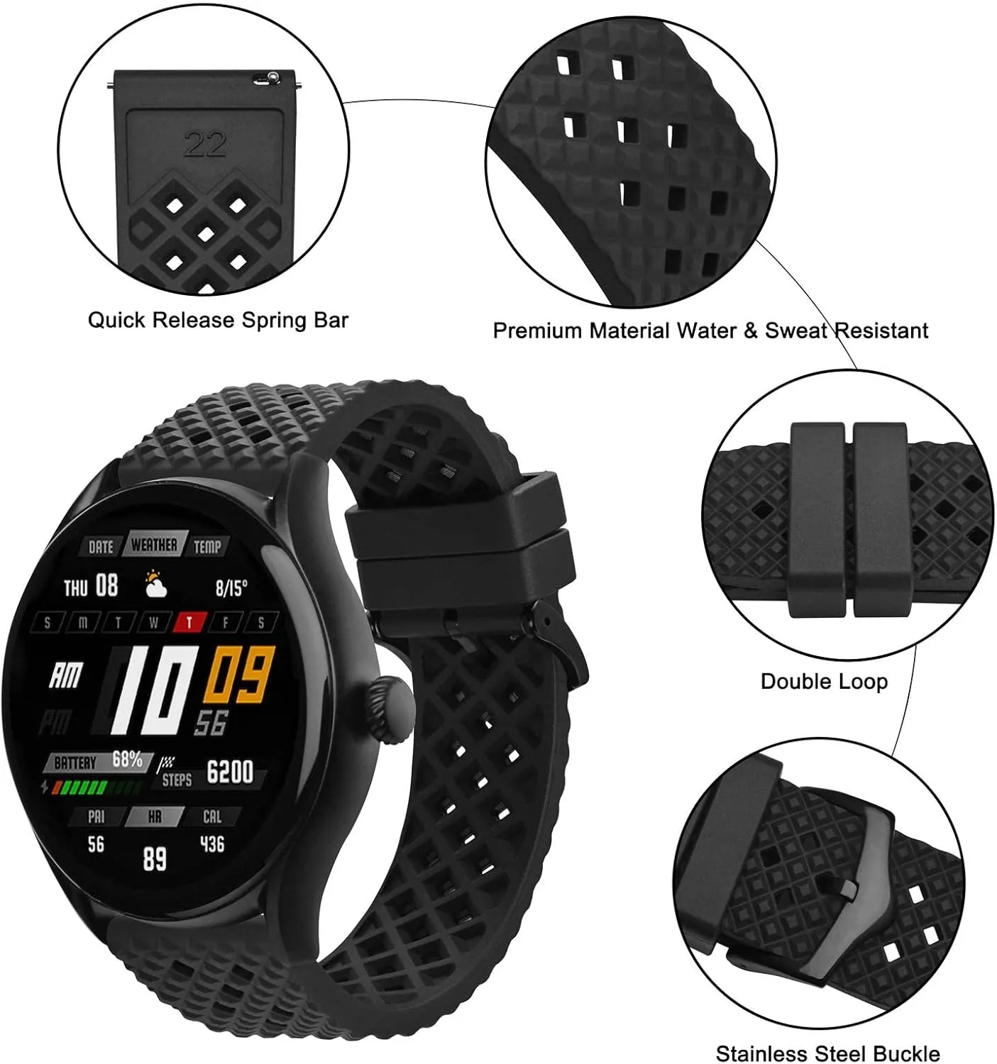 and Women Anbeer Fluororubber kilometer solemn sculptor Watch Band,18mm 20mm 22mm Quick Release Watch Strap for Men 