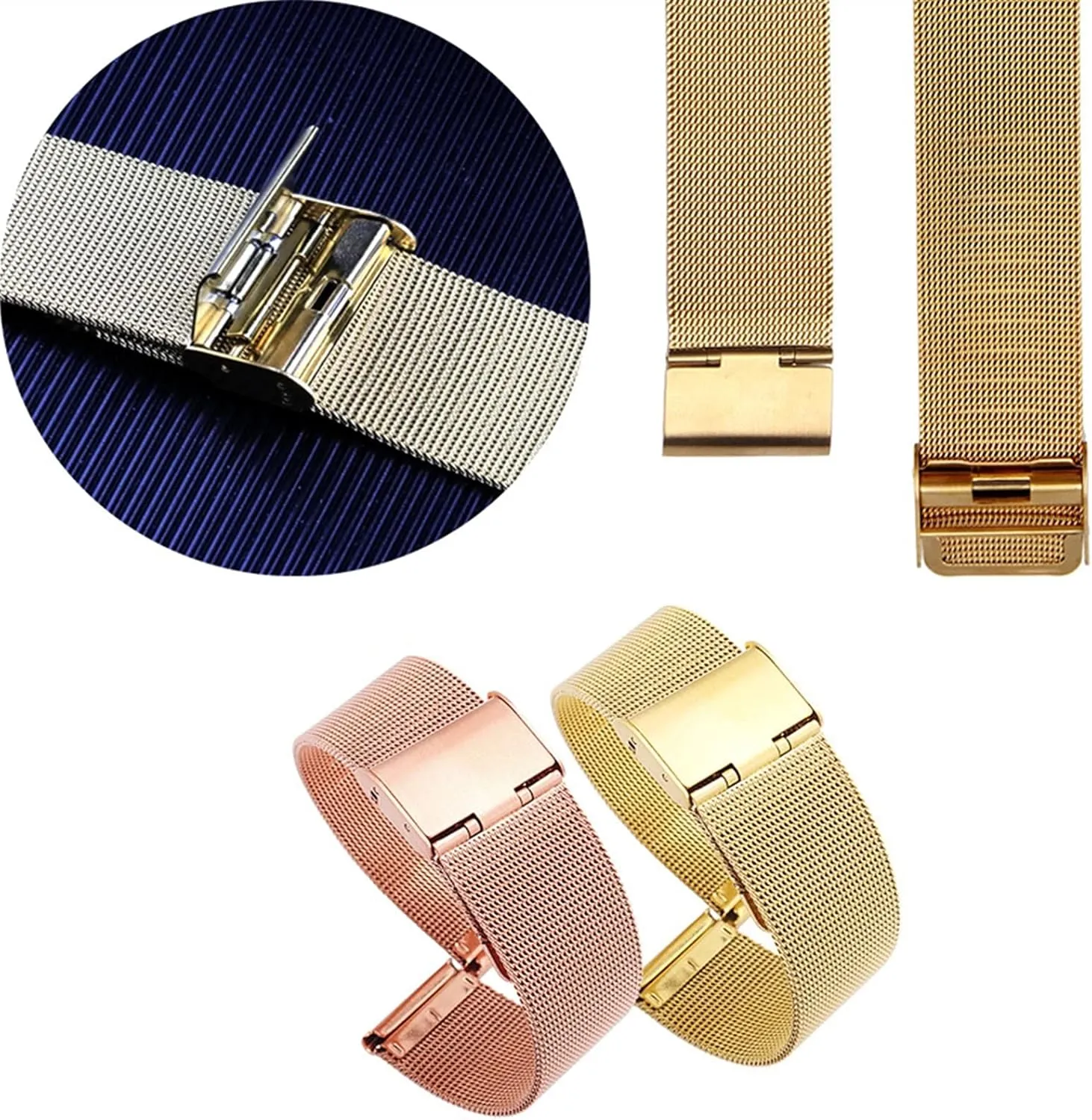 And Women's Strap Watches With Accessories 18/20/22/24/26/28/30mm Watch Strap Stainless Steel Solid Strap Three interstitial narrowly Beads Men's 