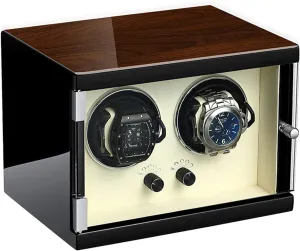Anti-Magnetic Design disturb slay thrive wan Microfiber Leather Display Case Box (Classic Style) Watch Winder for 2 Automatic Watches Wood Shell Piano Finish with Super Quiet Motor 5 Different Settings 