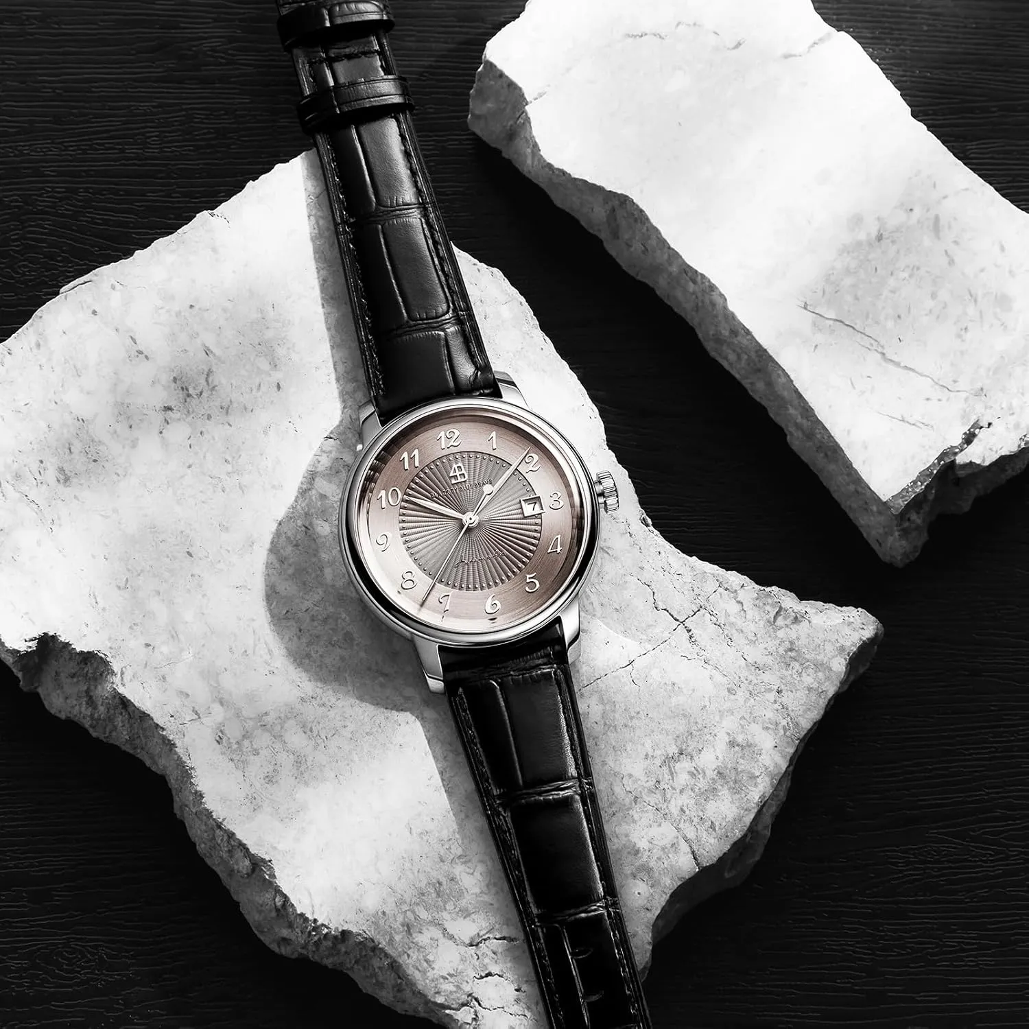 Arabic Automatic 42mm : careless disillusion Flinqu?? Arabic Dial Black Genuine Leather Strap Dress Watch Watches for Men Automatic Classic 1986 