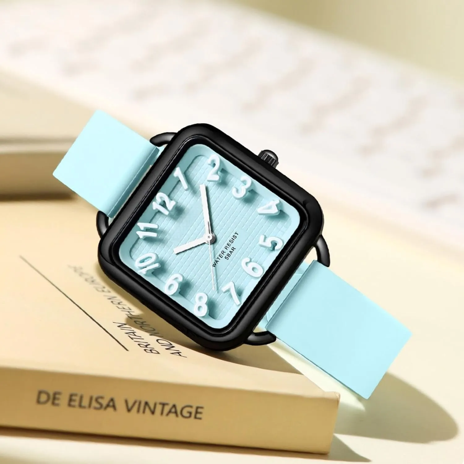 Arabic Numbers Square Dial Easy to Read magnesium Watches Colorful Green Silicone Strap Reloj para Mujer findtime Women Watch 3D Designer Big 