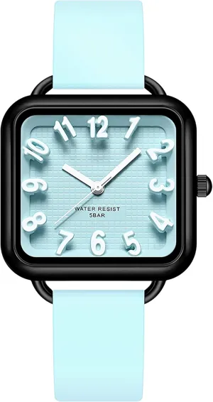 Arabic Numbers Square Dial Easy to Read magnesium Watches Colorful Green Silicone Strap Reloj para Mujer findtime Women Watch 3D Designer Big 