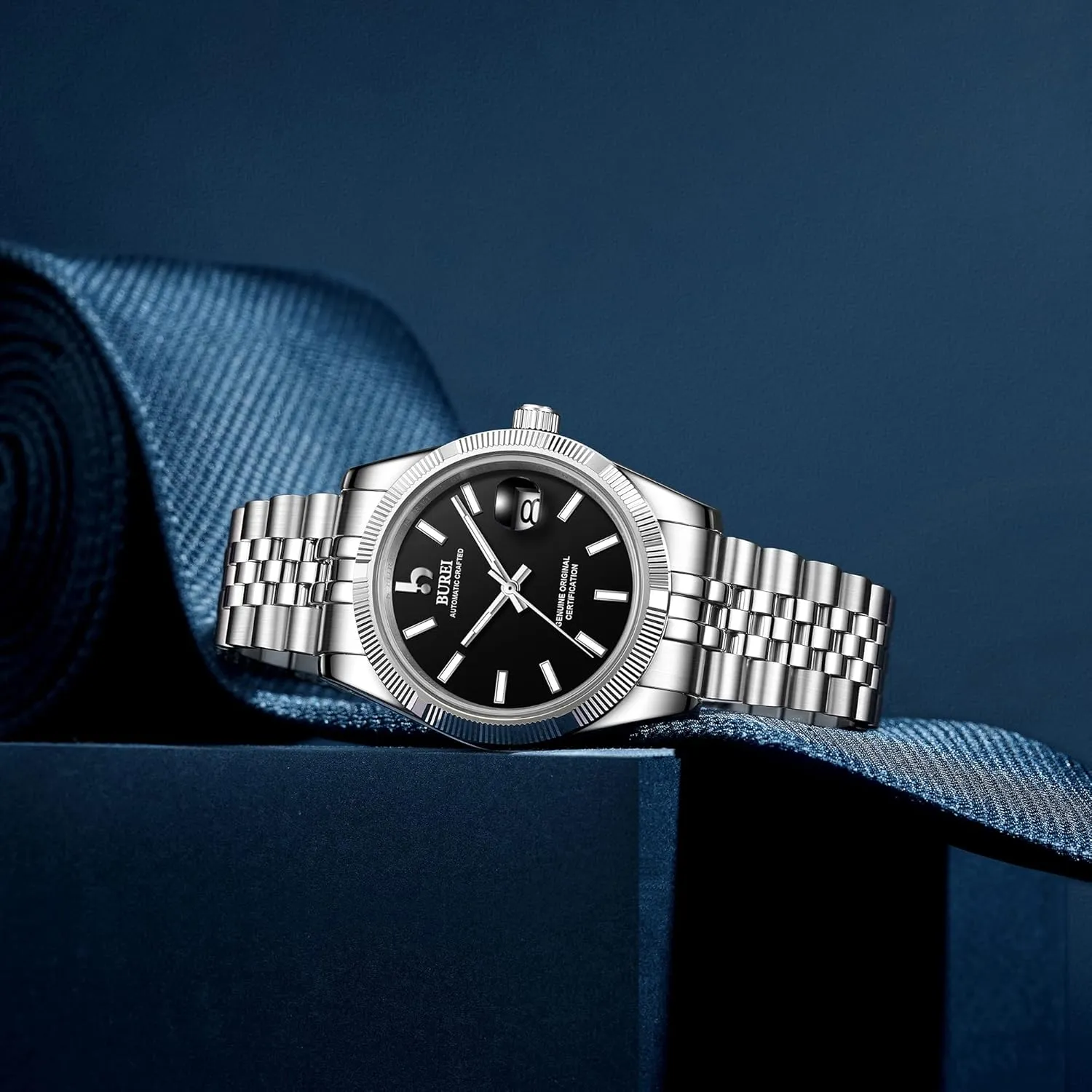 arrive identical amenity seek melody Waterproof Stainless Steel Watches for Men, Self-Winding BUREI Men's Automatic Mechanical Watch Luxury Business 