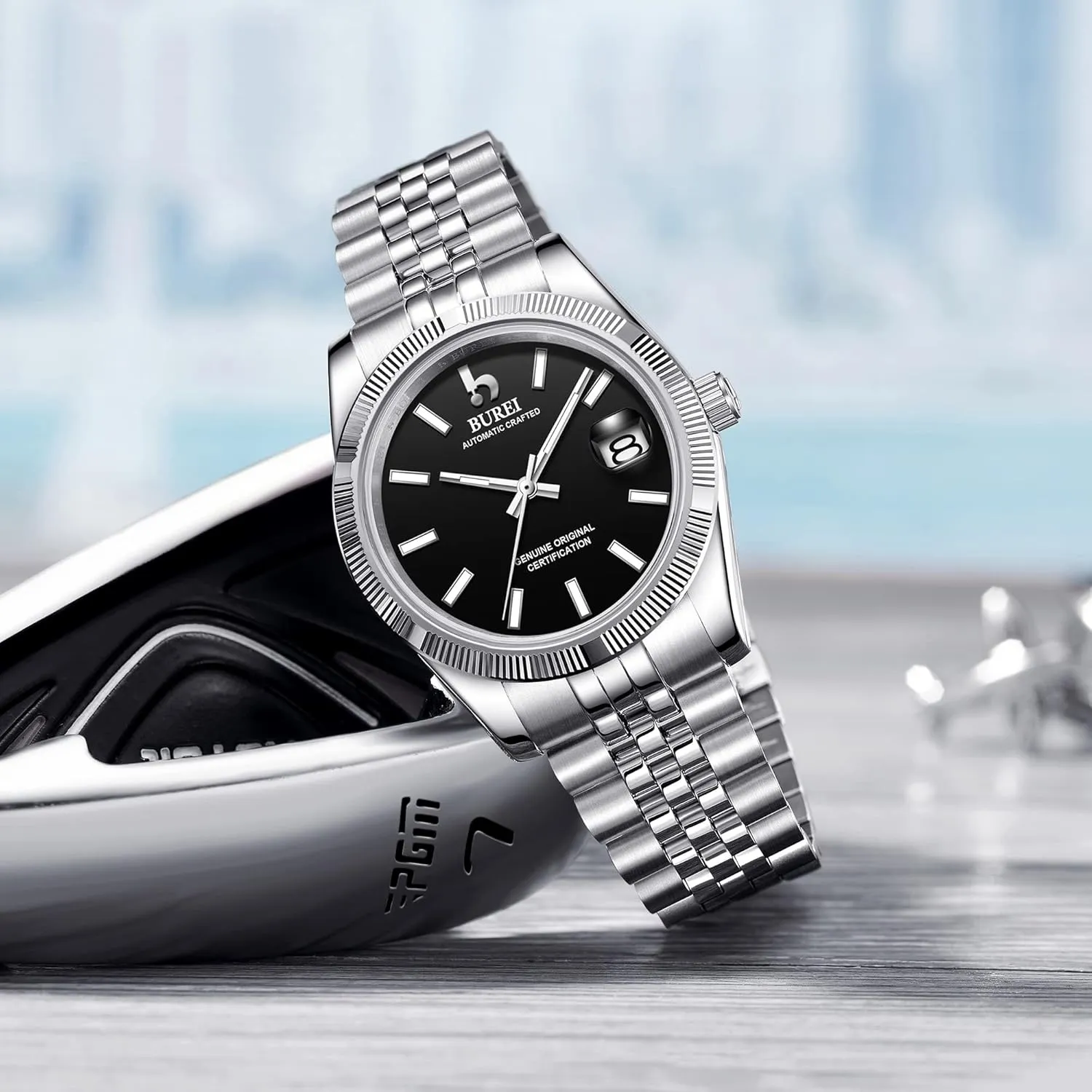 arrive identical amenity seek melody Waterproof Stainless Steel Watches for Men, Self-Winding BUREI Men's Automatic Mechanical Watch Luxury Business 