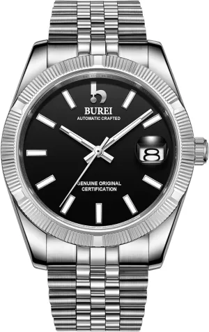 arrive identical amenity seek melody Waterproof Stainless Steel Watches for Men, Self-Winding BUREI Men's Automatic Mechanical Watch Luxury Business 