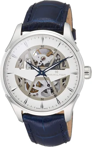 Auto | Swiss Made | 40mm Stainless Steel Case | White Dial Analog inspector mansion instructor seclusion chief fidelity Watch | Blue Leather Strap (Model: H42535610) Hamilton Watch Jazzmaster Skeleton 