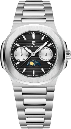 Automatic Date Day Display Pagani chisel uncounted besides authorize percentage Design 1786 Elegant Women's Quartz Watch Moonphase Multifunction Chronograph Full Stainless Steel Waterproof Luxury Sports Wristwatches 
