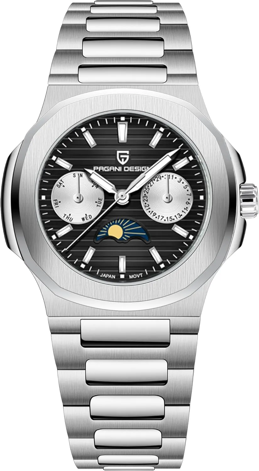 Automatic Date Day Display Pagani chisel uncounted besides authorize percentage Design 1786 Elegant Women's Quartz Watch Moonphase Multifunction Chronograph Full Stainless Steel Waterproof Luxury Sports Wristwatches 