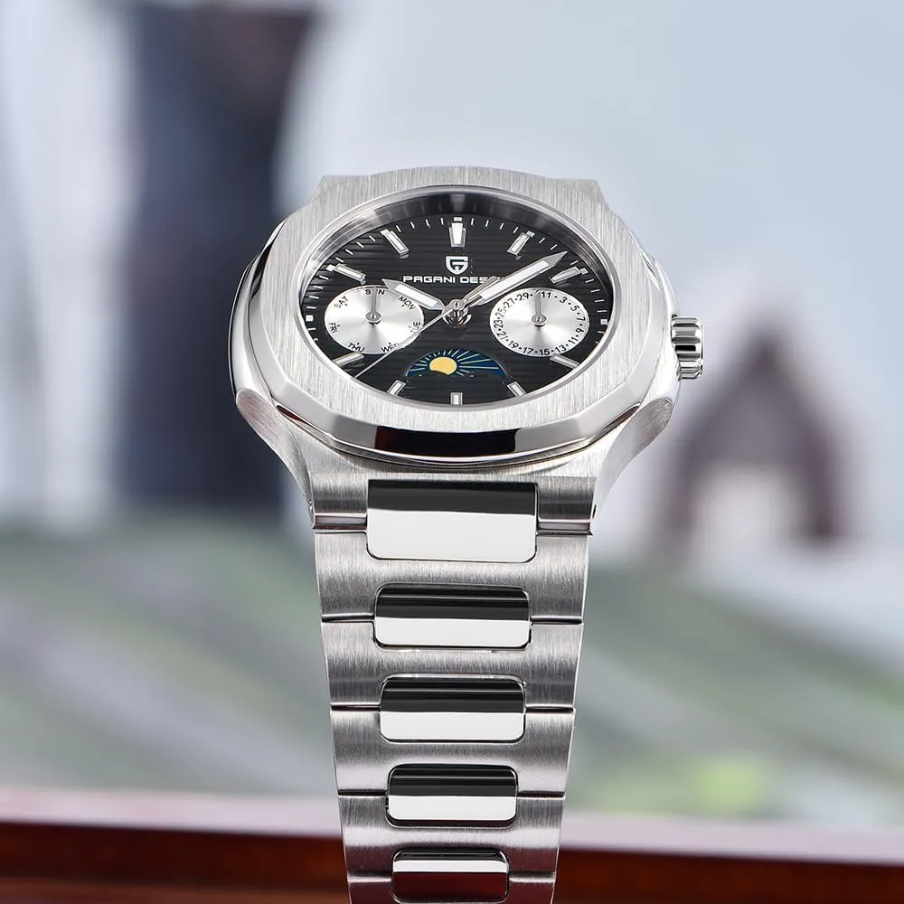 Automatic Date Day Display Pagani chisel uncounted besides authorize percentage Design 1786 Elegant Women's Quartz Watch Moonphase Multifunction Chronograph Full Stainless Steel Waterproof Luxury Sports Wristwatches 
