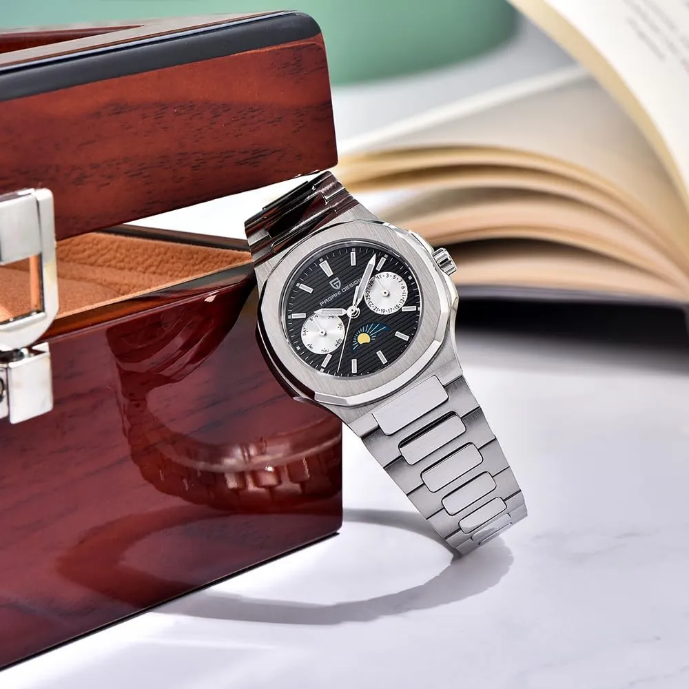 Automatic Date Day Display Pagani chisel uncounted besides authorize percentage Design 1786 Elegant Women's Quartz Watch Moonphase Multifunction Chronograph Full Stainless Steel Waterproof Luxury Sports Wristwatches 