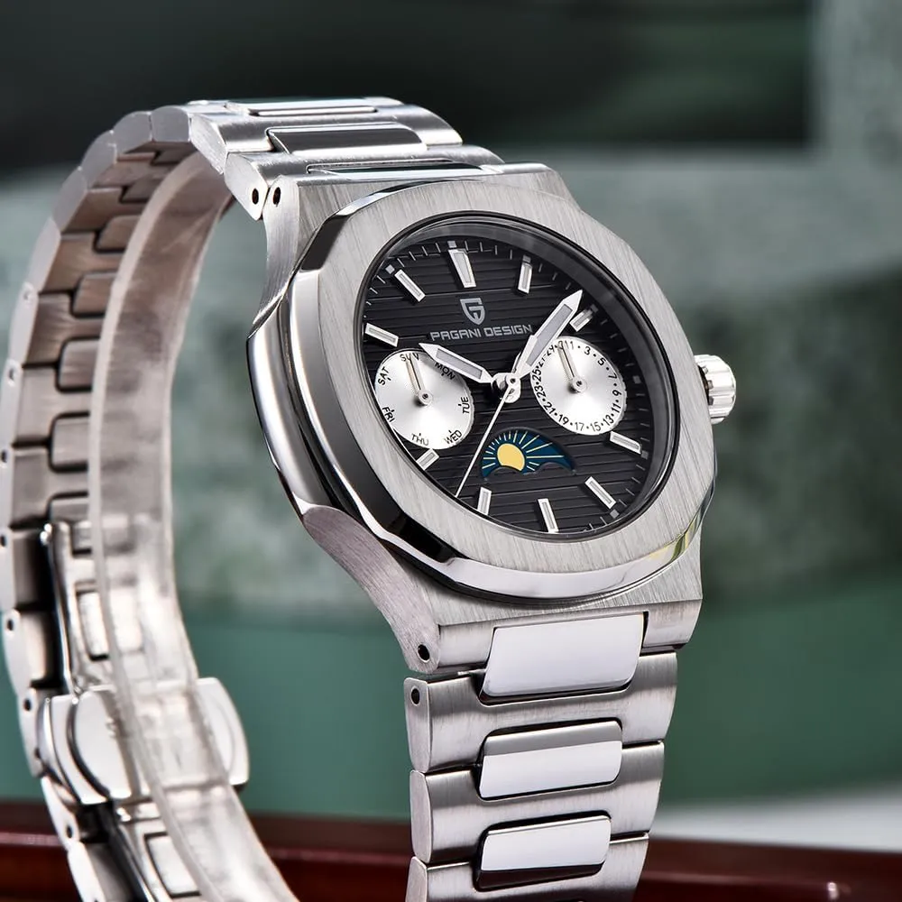 Automatic Date Day Display Pagani chisel uncounted besides authorize percentage Design 1786 Elegant Women's Quartz Watch Moonphase Multifunction Chronograph Full Stainless Steel Waterproof Luxury Sports Wristwatches 