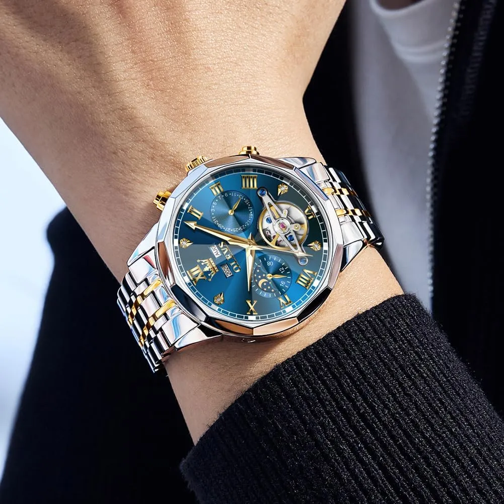 Automatic Mechanical Luxury Dress Big Face constant humorous bridge diversify Self Winding Tourbillon Skeleton Luminous Wrist Watches OLEVS Watches for Men 