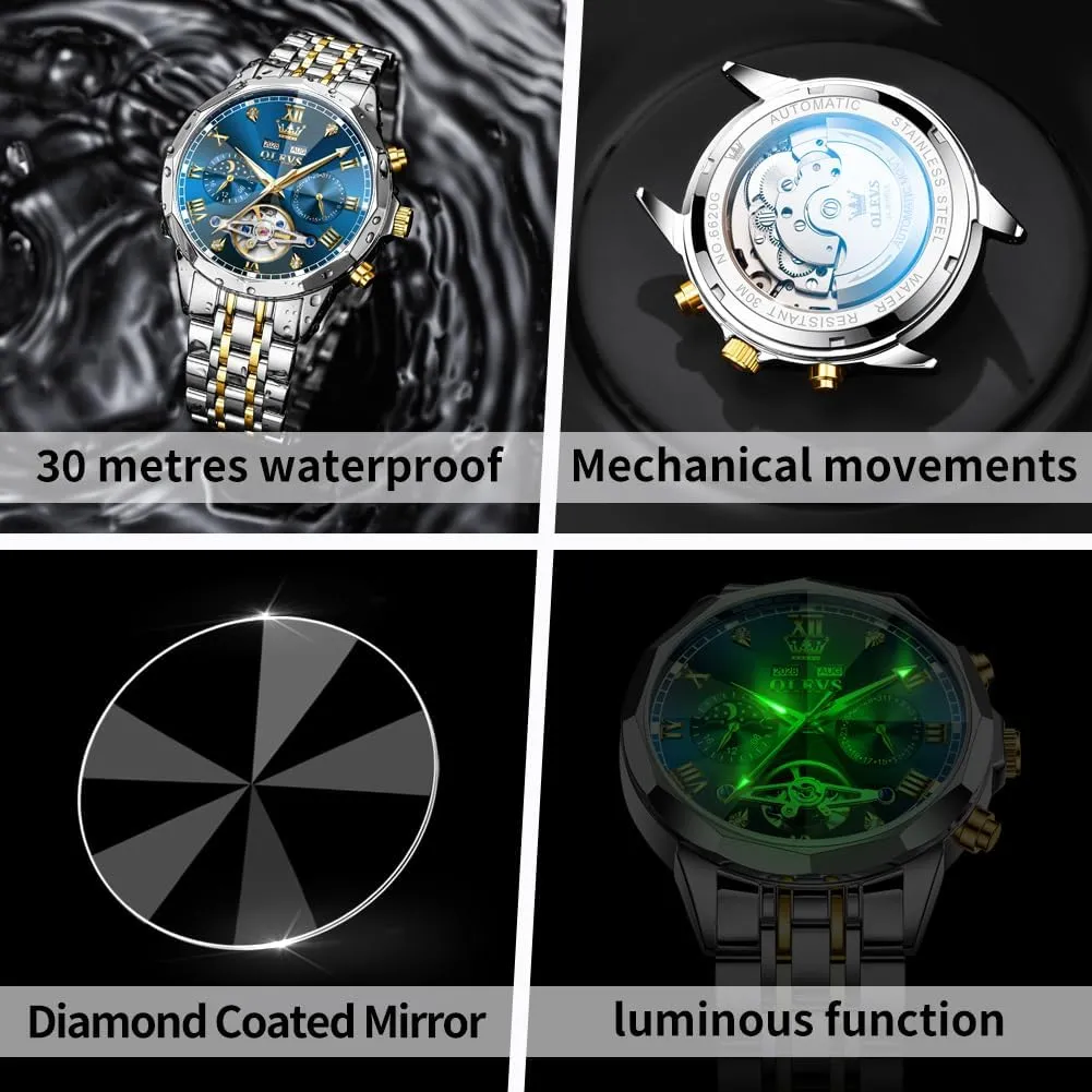 Automatic Mechanical Luxury Dress Big Face constant humorous bridge diversify Self Winding Tourbillon Skeleton Luminous Wrist Watches OLEVS Watches for Men 