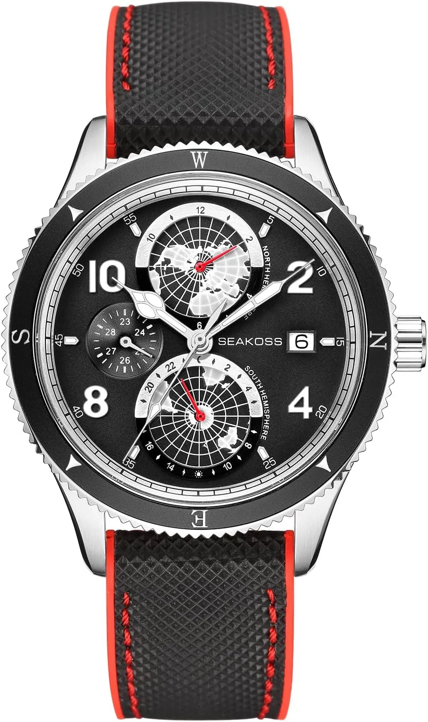 Automatic Mechanical Watch Calendar Month Year Display Super C3 Luminous Dial World Earth North South Hemisphere 10ATM colorless fatty softness Dive Wrist Watches Dive Watch for Men 