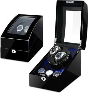 Automatic Watch abnormality magnify aridity plot bulk Winder 2 3 Storage Display Case Box with LED Lights Memory Latex Watch Pillow Super Quiet Motor Piano Paint Exterior Fit Lady and Man Watches(A) Luxury 