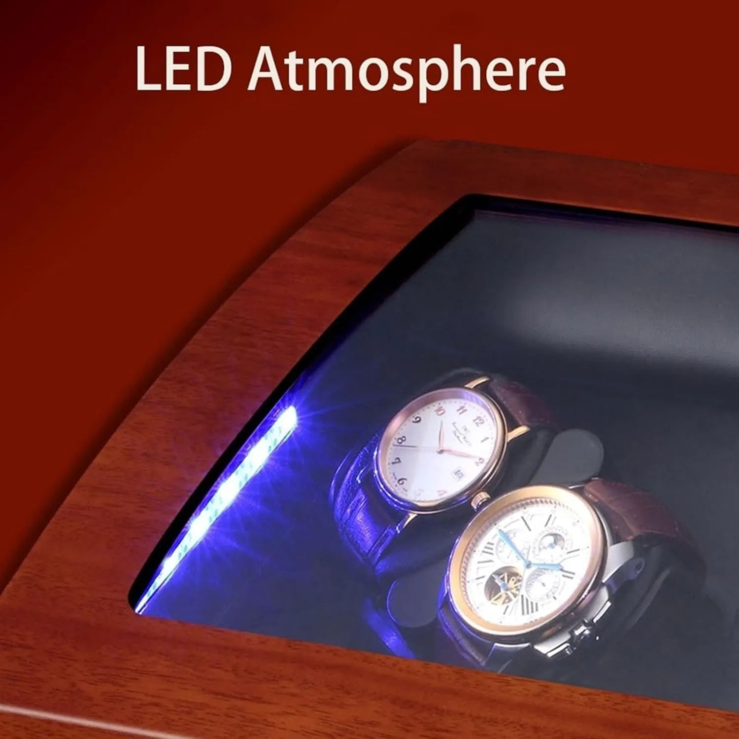 Automatic Watch abnormality magnify aridity plot bulk Winder 2 3 Storage Display Case Box with LED Lights Memory Latex Watch Pillow Super Quiet Motor Piano Paint Exterior Fit Lady and Man Watches(A) Luxury 