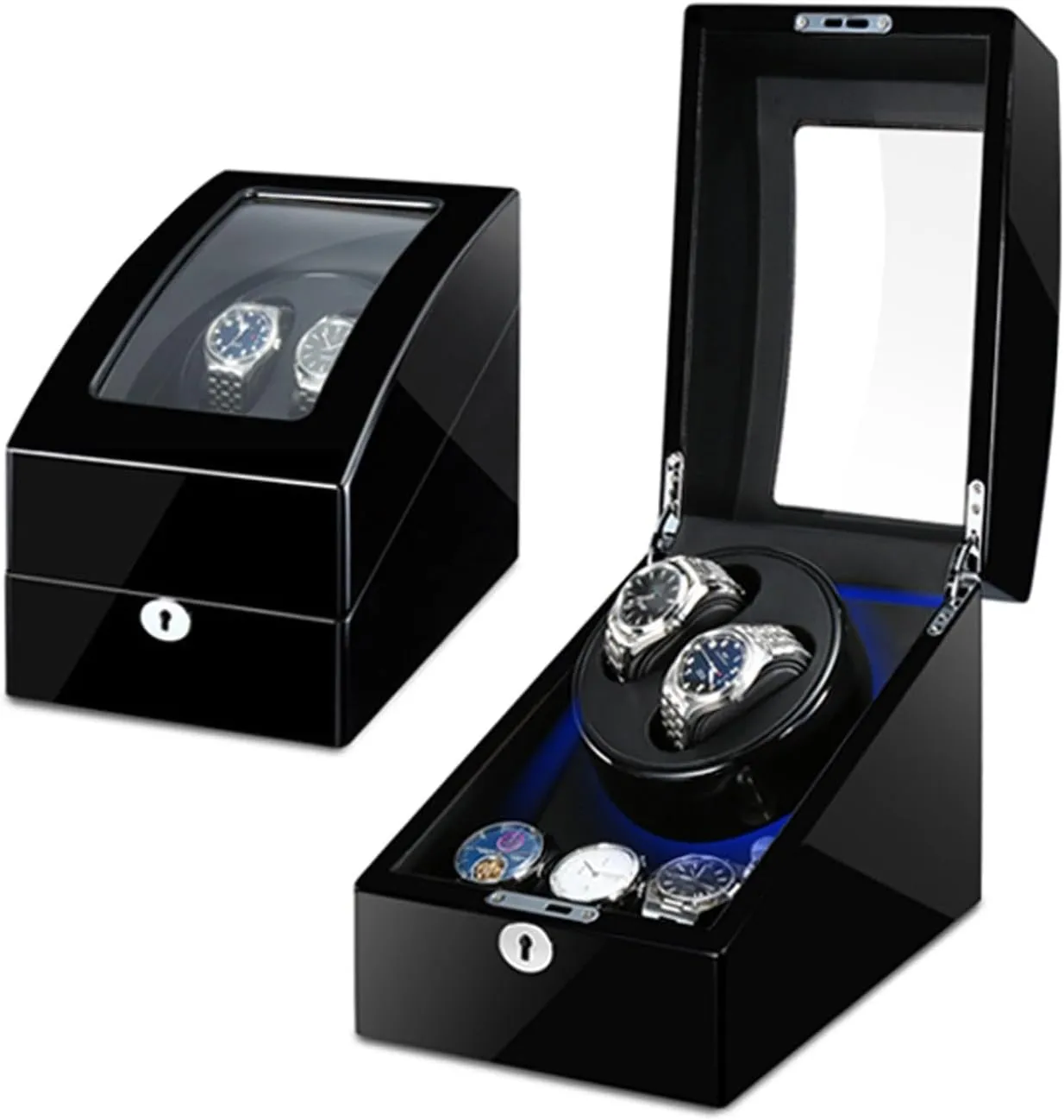Automatic Watch abnormality magnify aridity plot bulk Winder 2 3 Storage Display Case Box with LED Lights Memory Latex Watch Pillow Super Quiet Motor Piano Paint Exterior Fit Lady and Man Watches(A) Luxury 