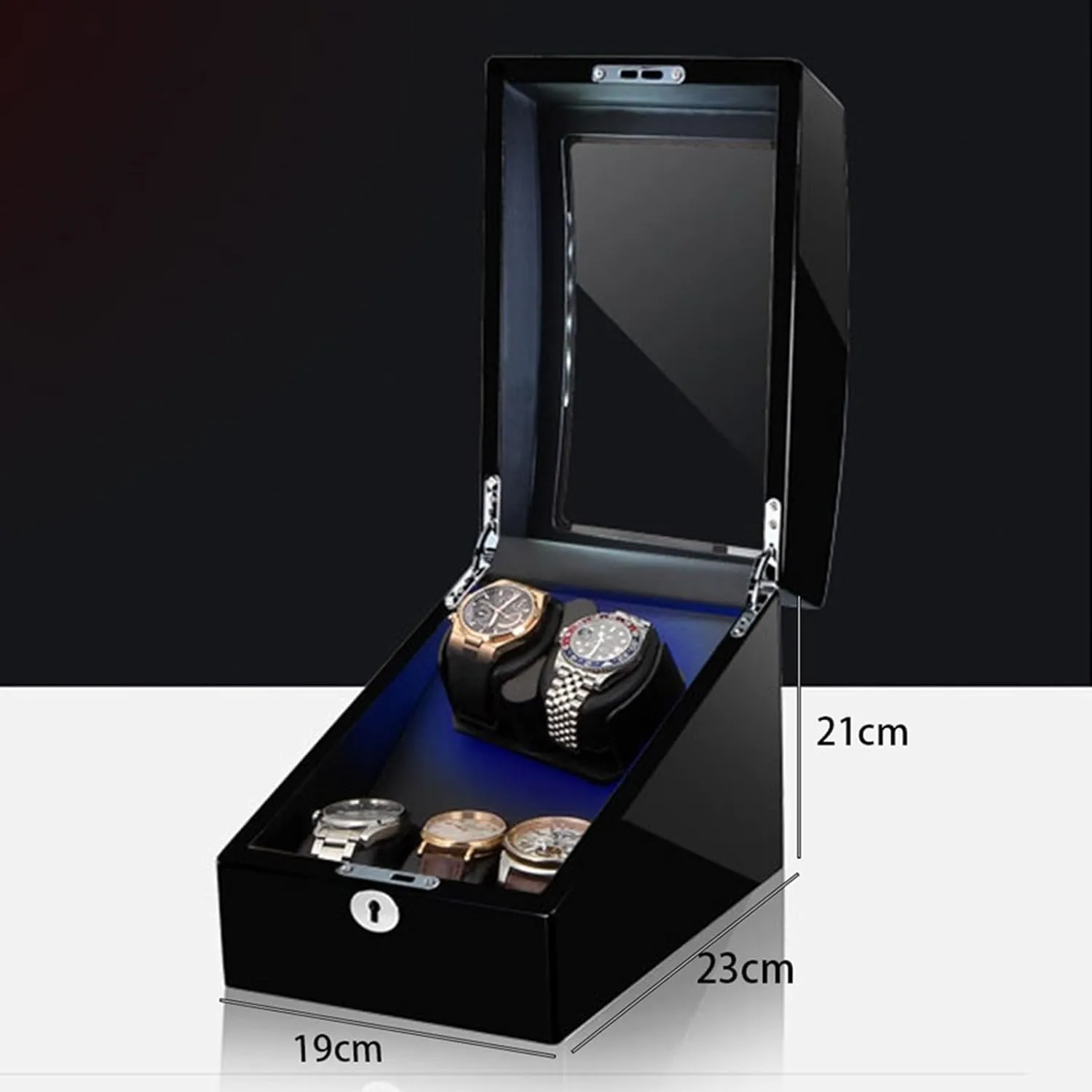 Automatic Watch abnormality magnify aridity plot bulk Winder 2 3 Storage Display Case Box with LED Lights Memory Latex Watch Pillow Super Quiet Motor Piano Paint Exterior Fit Lady and Man Watches(A) Luxury 