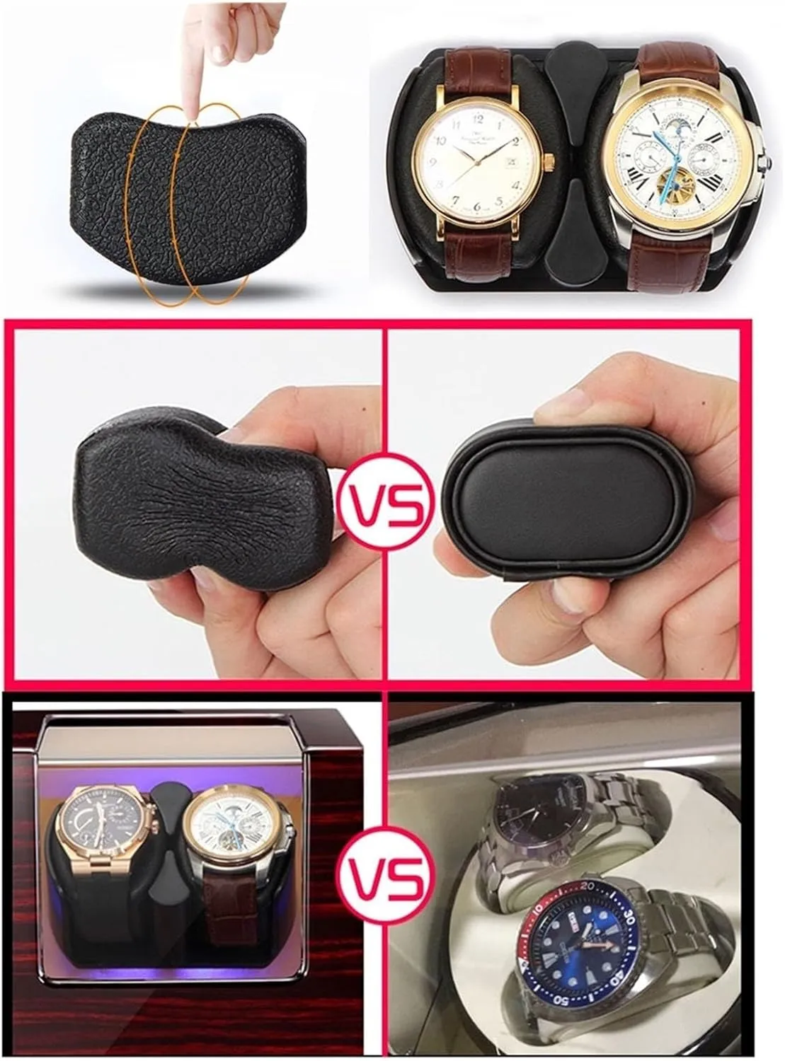 Automatic Watch abnormality magnify aridity plot bulk Winder 2 3 Storage Display Case Box with LED Lights Memory Latex Watch Pillow Super Quiet Motor Piano Paint Exterior Fit Lady and Man Watches(A) Luxury 