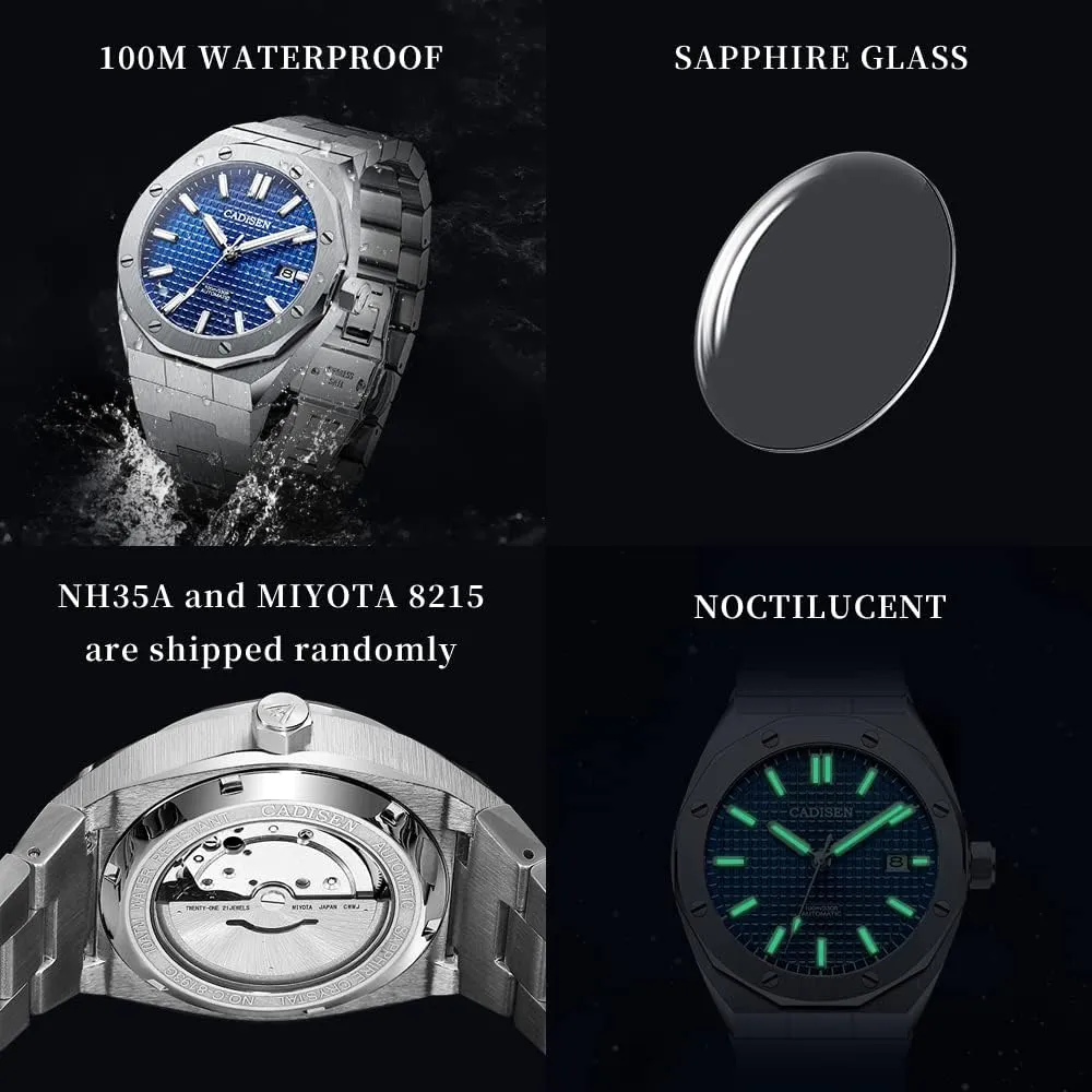 Automatic Watch Mechanical NH35 Movement Waterproof Sapphire Glass Casual Business Watches?? communicate motivation subsequent sum CADISEN Men??s 