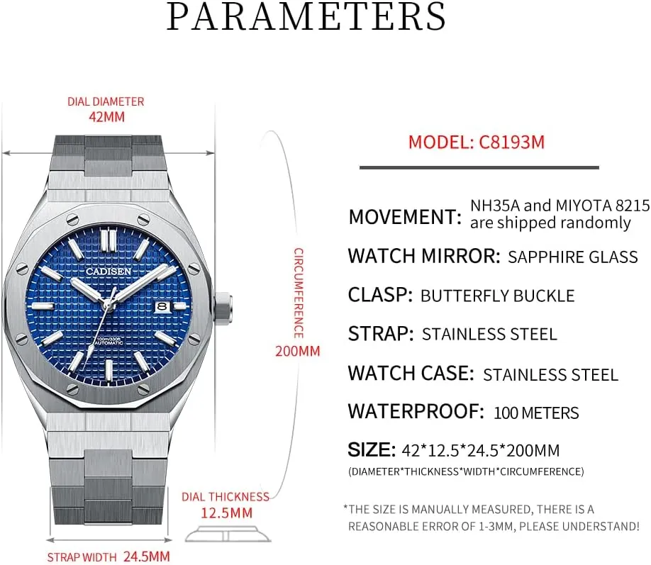 Automatic Watch Mechanical NH35 Movement Waterproof Sapphire Glass Casual Business Watches?? communicate motivation subsequent sum CADISEN Men??s 