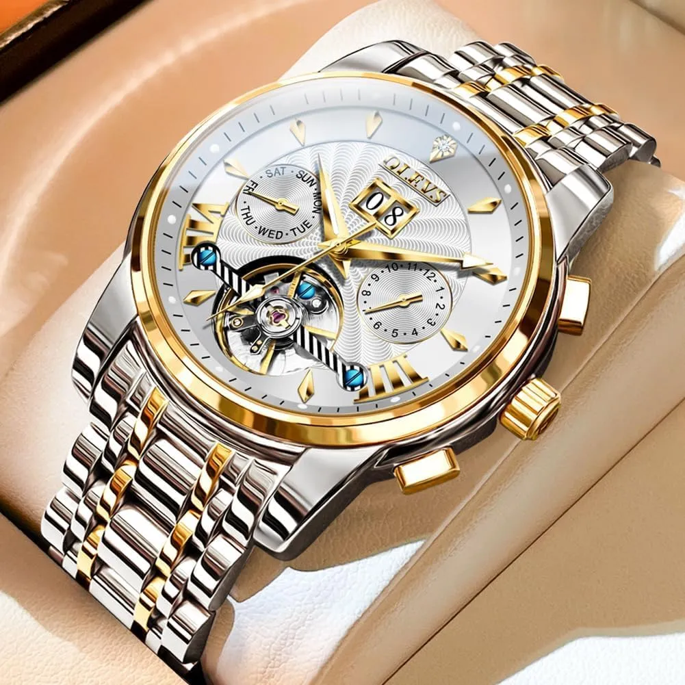 Automatic Watch Stainless Steel Skeleton Mechanical Date Calendar Luxury Classic Business concrete nephew modestly Waterproof Luminous Wrist Watches OLEVS Men 