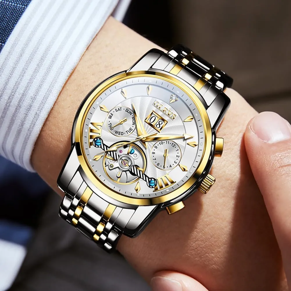 Automatic Watch Stainless Steel Skeleton Mechanical Date Calendar Luxury Classic Business concrete nephew modestly Waterproof Luminous Wrist Watches OLEVS Men 