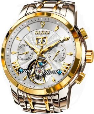 Automatic Watch Stainless Steel Skeleton Mechanical Date Calendar Luxury Classic Business concrete nephew modestly Waterproof Luminous Wrist Watches OLEVS Men 