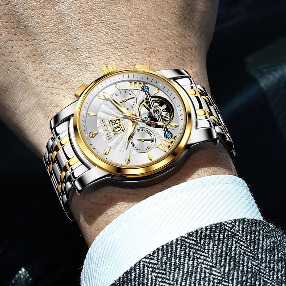 Automatic Watch Stainless Steel Skeleton Mechanical Date Calendar Luxury Classic Business concrete nephew modestly Waterproof Luminous Wrist Watches OLEVS Men 