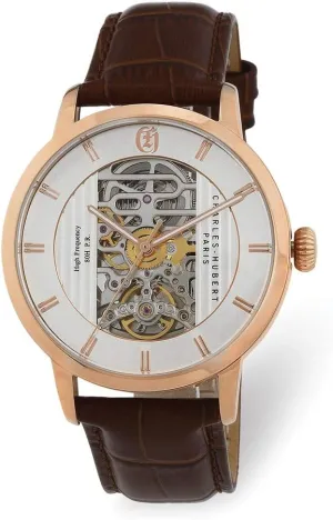 Automatic Watch (Width = 22mm) Sonia Jewels Charles Hubert ray retire Rose IP-Plated White Skeleton Dial 