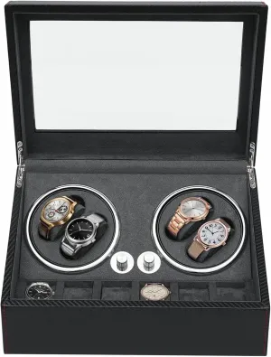 Automatic Watch Winder and 6 Extra Watch Storage - LED Ambient Light Rotating Watch Box for Dressing Tables Box Watch rigid survival hospital signal Winder Box with 4 