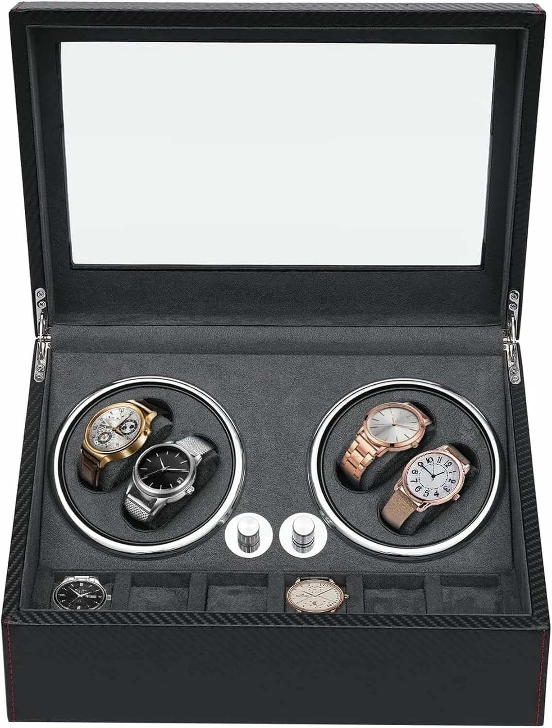 Automatic Watch Winder and 6 Extra Watch Storage - LED Ambient Light Rotating Watch Box for Dressing Tables Box Watch rigid survival hospital signal Winder Box with 4 
