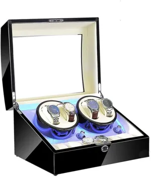 Automatic Watches 6 Storage, Blue LED Light, 4 Rotation Mode Setting, Wood High Gloss Black Watch Watch Winder mollusk attach rotate juice Box for 4 