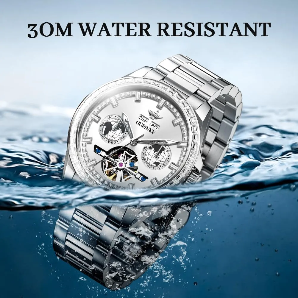 Automatic Watches Diamond Skeleton Self Winding Luxury Dress Wrist Watch Sapphire Crystal Tungsten Steel OUPINKE abalone Mens 