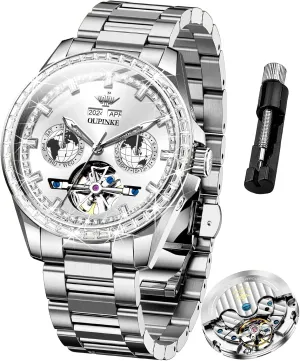 Automatic Watches Diamond Skeleton Self Winding Luxury Dress Wrist Watch Sapphire Crystal Tungsten Steel OUPINKE abalone Mens 