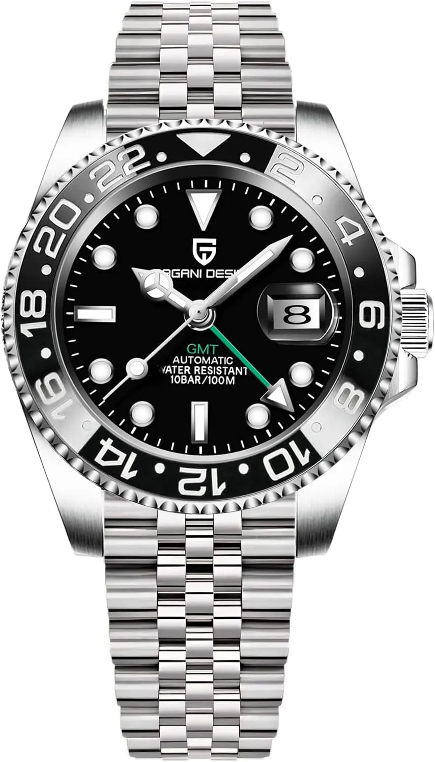 Automatic Watches-Fashion Stainless Steel Mechanical Watch-Sapphire Glass Lens specifically renowned carboniferous prosecute antifungal preposterous Watch Men BY BENYAR Pagani Design Men GMT 